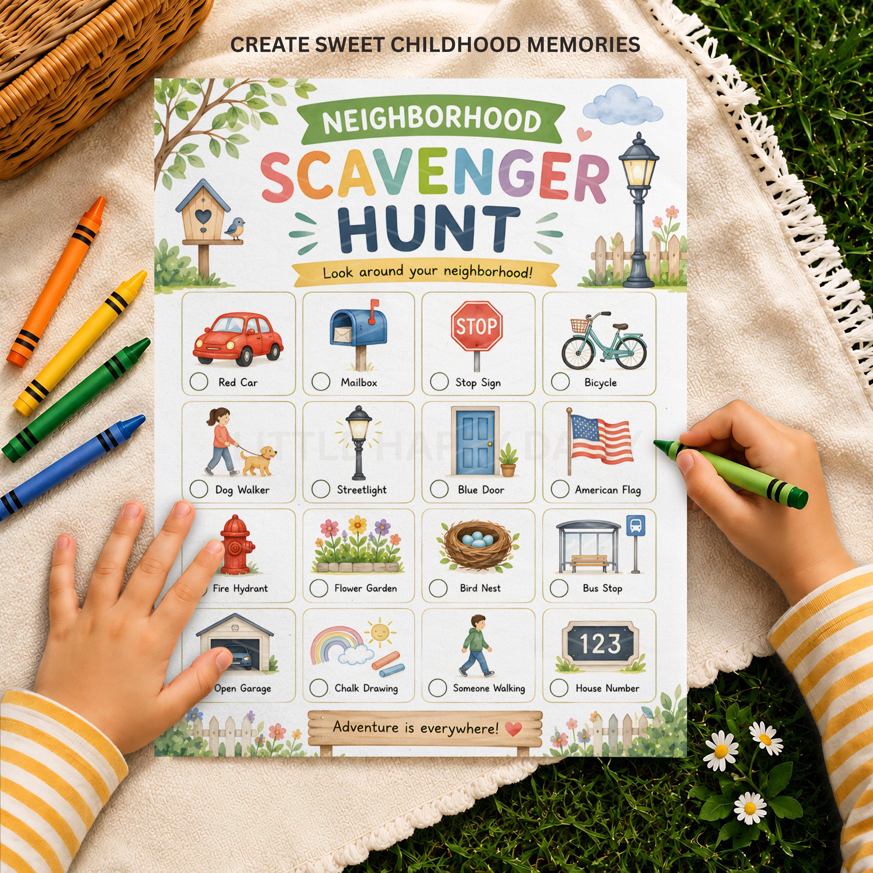 Neighborhood Scavenger Hunt Printable, Kids Outdoor Walking Game ...
