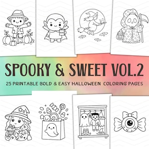 Spooky and Sweet Halloween Coloring Pages Vol.2 25 Cute Kawaii-Style Designs with Pumpkins, Ghosts, Candy Printable Coloring Book for Kids