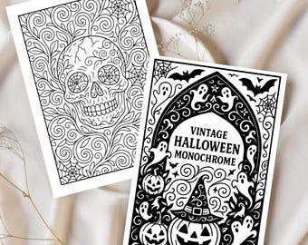 Vintage Halloween Coloring Book: Monochrome Mandala Pages No Dot Guide (Digital Download)