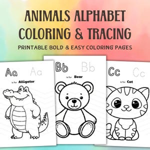 Páginas para colorir do alfabeto de animais para crianças A-Z, rastreamento de letras, livro de exercícios educativo para colorir, atividade para jardim de infância, jogo de chá de bebê