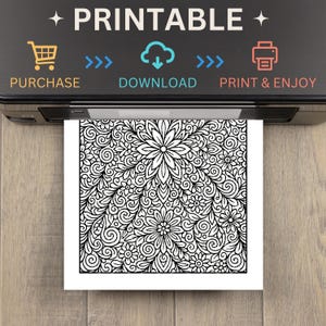 Floral Monochrome Coloring Pages | 25 Printable PDF Designs for Adults | Intricate Flower Line Art, Relaxing Mindfulness Coloring Book
