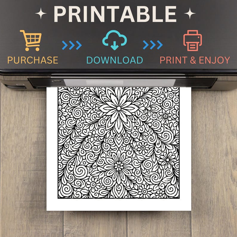 Floral Monochrome Coloring Pages | 25 Printable PDF Designs for Adults | Intricate Flower Line Art, Relaxing Mindfulness Coloring Book