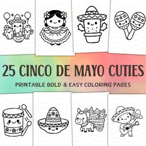 25 Cinco de Mayo Coloring Pages for Kids Simple Bold Easy Coloring Activity Fun Educational Digital Download Printable Coloring Comfy Cuties