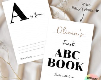 Gepersonaliseerde ABC-boek babyshoweractiviteit: aangepaste kleurplaten (pdf-download)