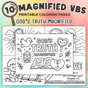 Pagine da colorare ingrandite VBS 2025 La verità di Dio Fogli da colorare stampabili ingranditi Attività biblica per bambini VBS Campo della chiesa Scuola domenicale