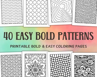 Easy Bold Patterns Coloring Pages Mindfulness Coloring Mental Health Activity Pages Minimalist Art Therapy Calming Printable Simple Coloring