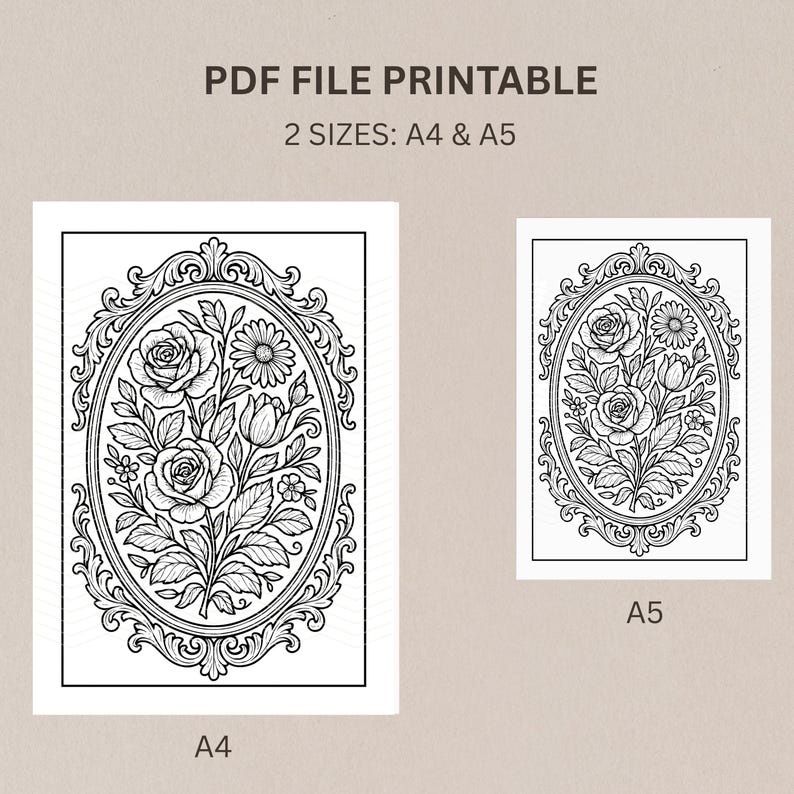 Floral Monochrome Coloring Pages | 25 Printable PDF Designs for Adults | Intricate Flower Line Art, Relaxing Mindfulness Coloring Book