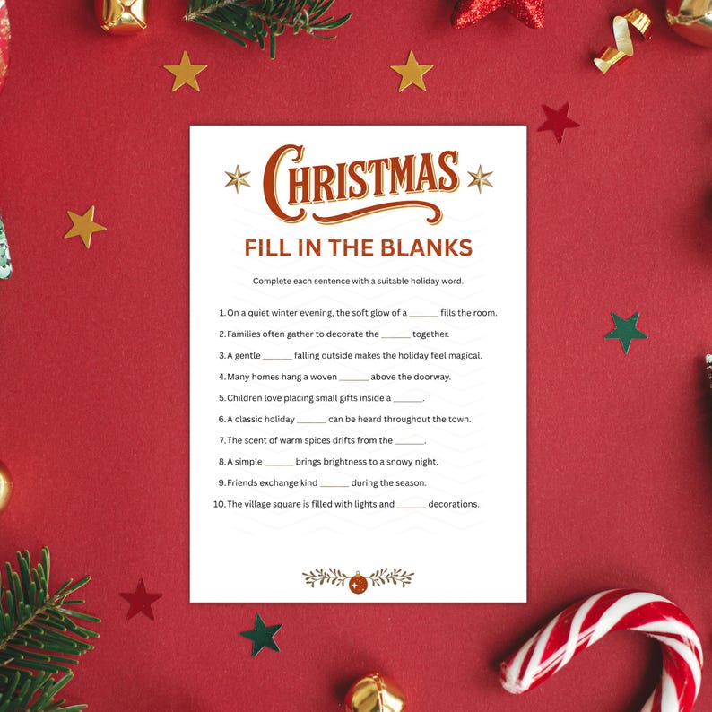 Vintage Christmas Game Fill in the Blanks – Printable Worksheet Holiday ...