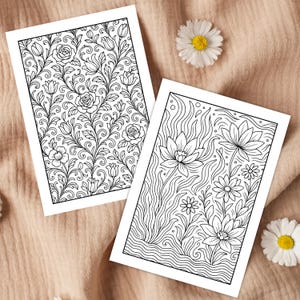 Floral Monochrome Coloring Pages | 25 Printable PDF Designs for Adults | Intricate Flower Line Art, Relaxing Mindfulness Coloring Book