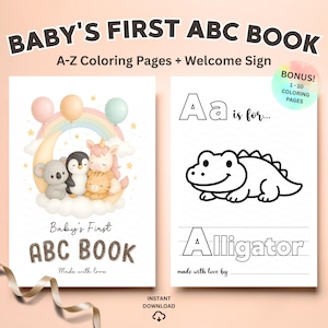 Baby&#39;s First ABC Book Printable Baby Shower Coloring Pages Animal Alphabet Coloring Pages Baby Shower Activity for Guests Digital Prints