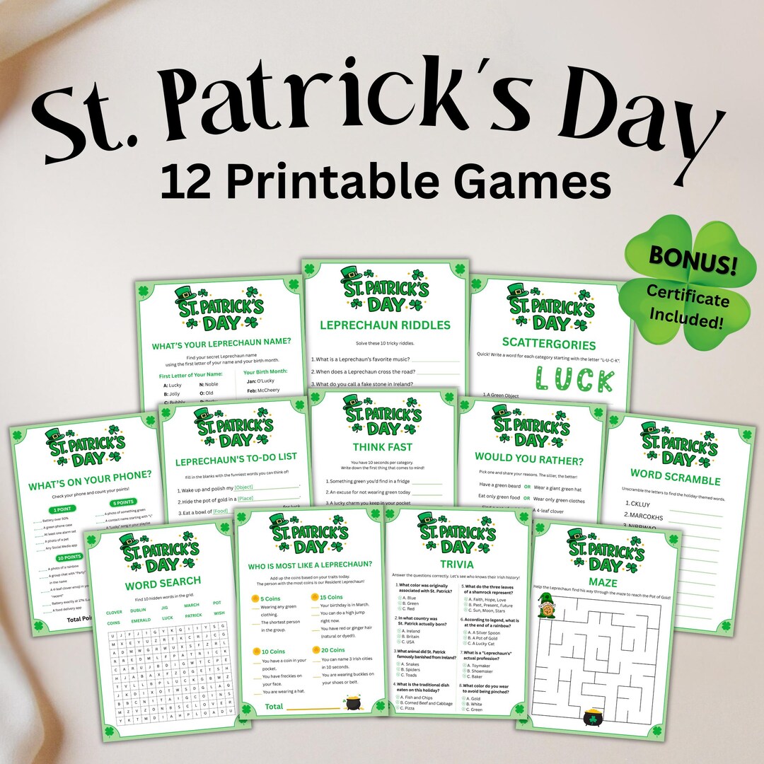St. Patrick's Day Games Bundle – 12 Printable Party Activities (instant ...