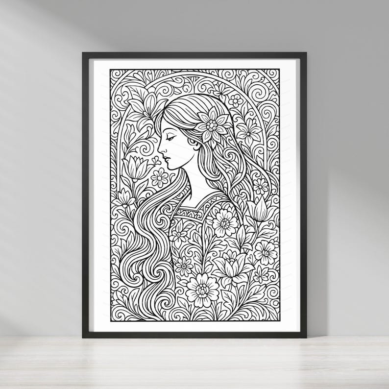 Floral Monochrome Coloring Pages | 25 Printable PDF Designs for Adults | Intricate Flower Line Art, Relaxing Mindfulness Coloring Book