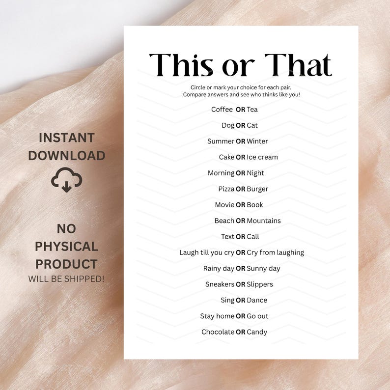 This or That Game Printable, Fun Icebreaker (PDF A4 & A5) - Etsy