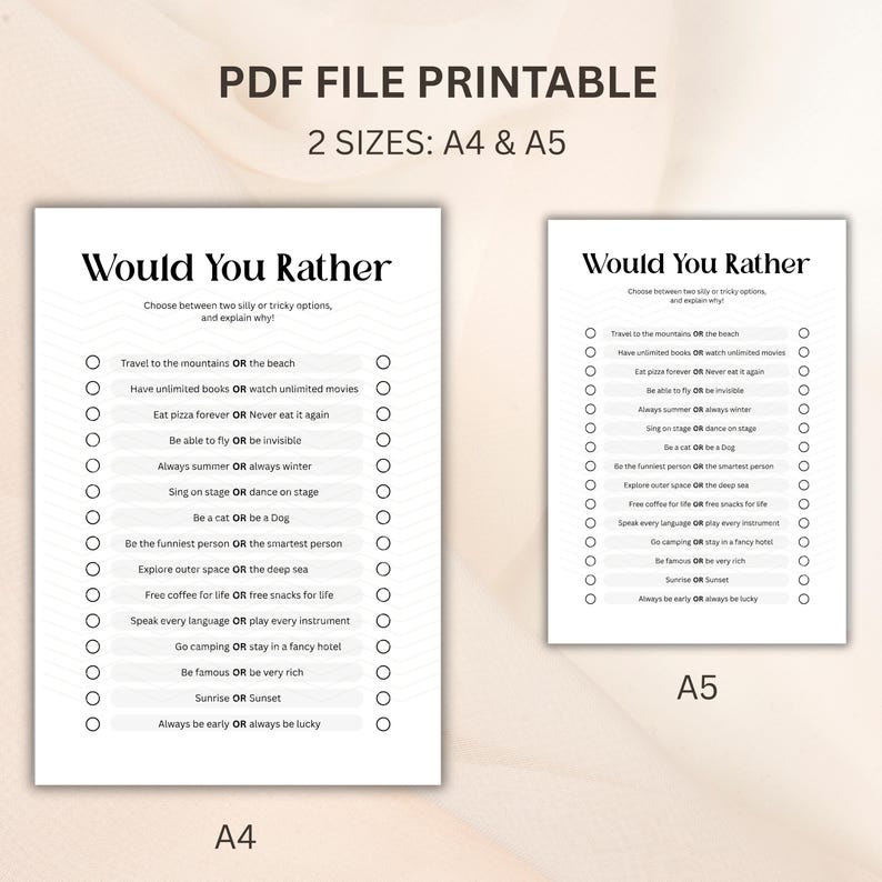 Would You Rather Game Printable, Fun Icebreaker (PDF A4 & A5) - Etsy