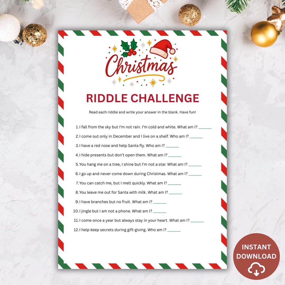 Riddle Challenge Game Printable Christmas Games | Holiday Party ...