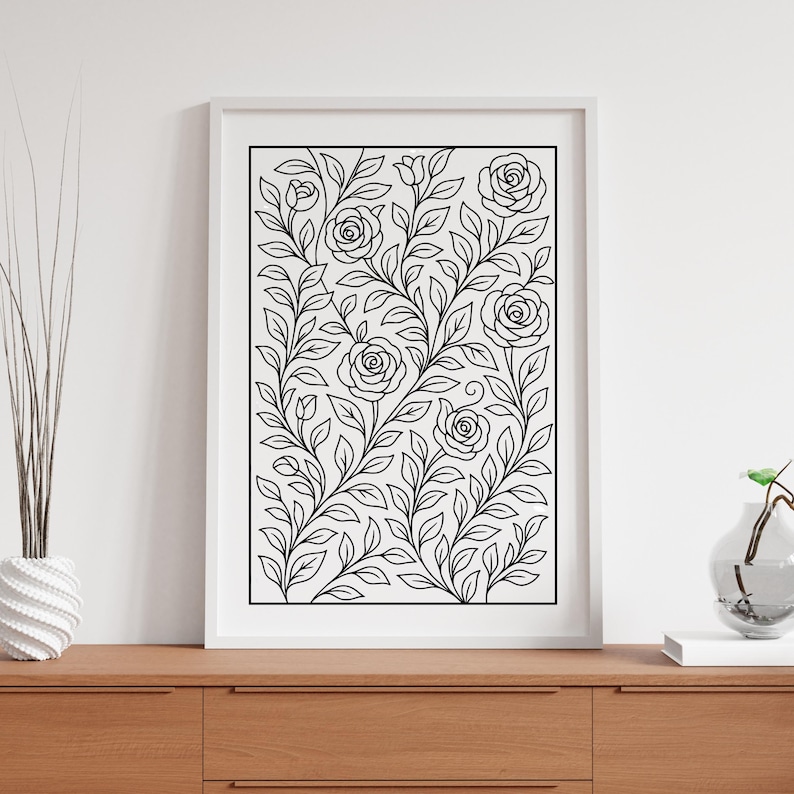 Floral Monochrome Coloring Pages | 25 Printable PDF Designs for Adults | Intricate Flower Line Art, Relaxing Mindfulness Coloring Book