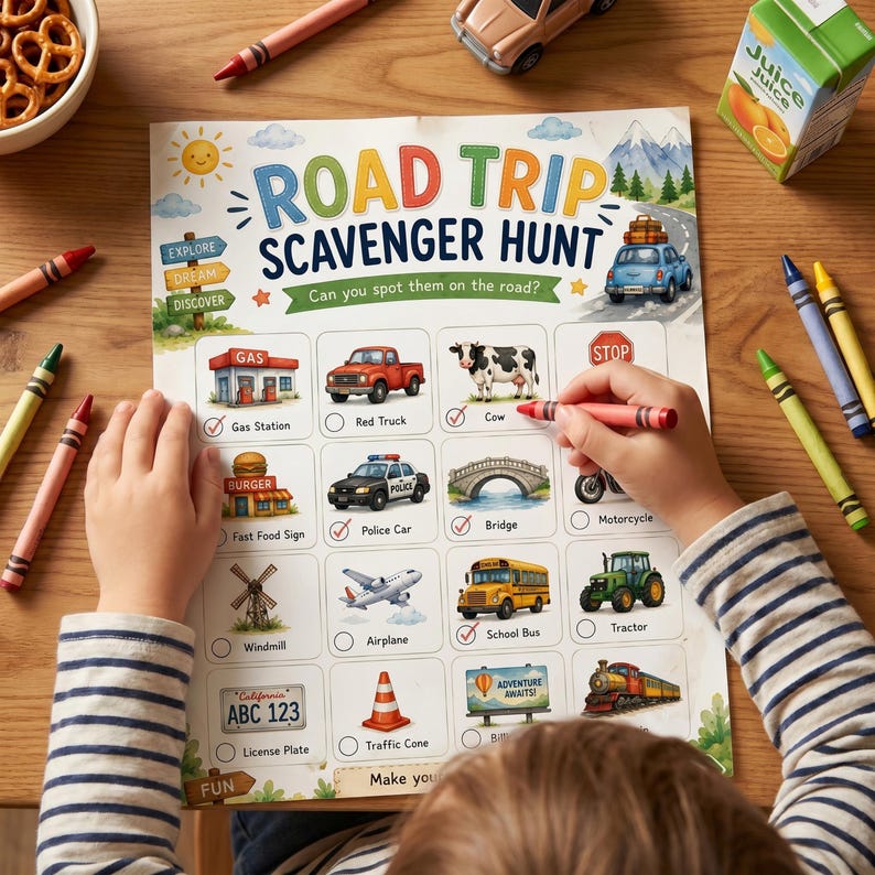 Road Trip Scavenger Hunt Printable for Kids, Car Travel Game (instant ...