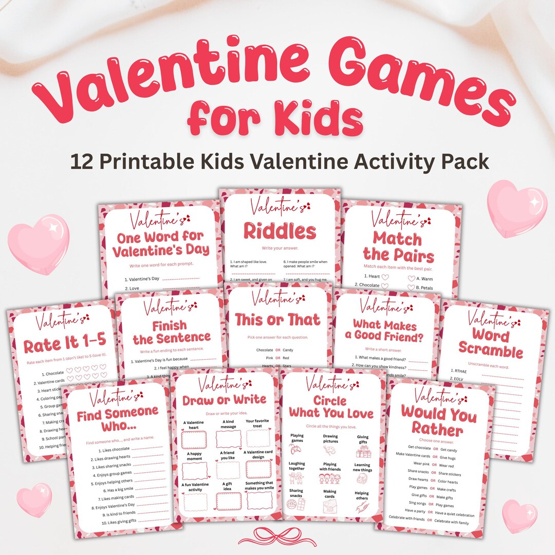 Valentine's Day Games for Kids | 12 Printable Activities (instant ...