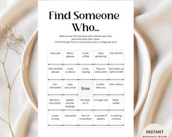 Icebreaker Bingo Game Printable: Find Someone Who, Office Party (PDF)
