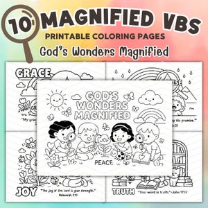 Pagine da colorare ingrandite VBS 2025 Fogli da colorare stampabili Attività bibliche per bambini VBS Le meraviglie di Dio Scuola biblica ingrandita Scuola domenicale