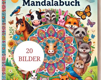 20 Bilder Mandalabuch Kinder, Tiere Ausmalen, Bauernhoftiere Malbuch, Waldtiere Malbuch, Mandala Tiere Ausmalbilder, Tier-Mandala Kinder