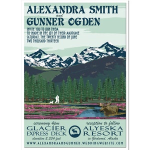 Vintage Alaska Mountain Invitation and Reply Postcard set - SAMPLE