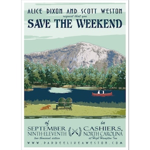 Vintage Cashiers, North Carolina Save the Weekend Card PDF - Impresión de bricolaje