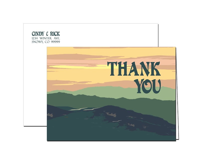 set of 20 Vintage Summer Mountain Thank You Cards