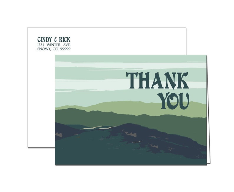 set of 20 Vintage Summer Mountain Thank You Cards