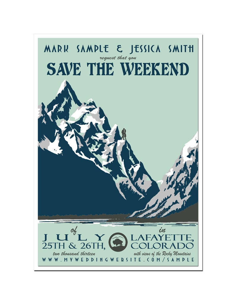 WY Mountain Save the Weekend Card SAMPLE Vintage Jackson Hole