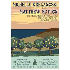 Vintage Orchard Wedding Invitation and Reply Postcard set - SAMPLE