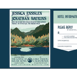 Vintage Lago Tahoe invitación de boda bolsillo plegable, tarjeta de información y tarjeta de respuesta postal (conjunto de 20)