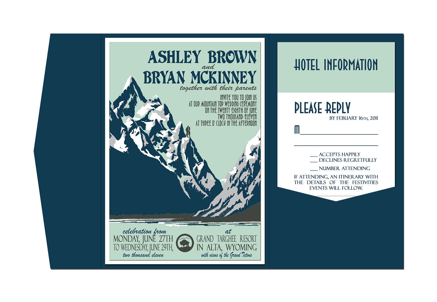 Blue Grand Tetons Wyoming 5x7 Wedding Invitation with A7 Envelopes –  Nesting Project LLC