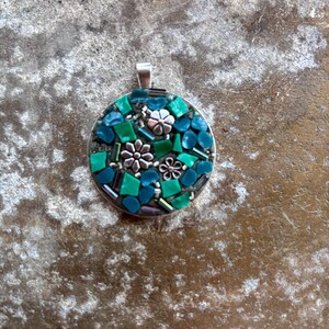 Blue Floral Mosaic Pendant