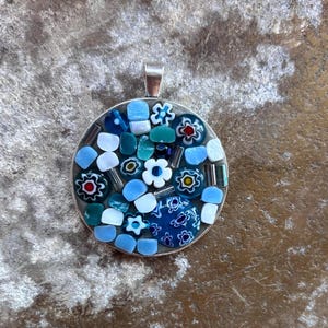 Blue Floral Mosaic Pendant