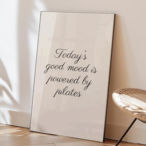 Mood is Powered by Pilates Wall Art, Pilates Studio Decor, Gym Workout Quote Poster, Funny Exercise Room Decor, Fitness Girl Gift Print
