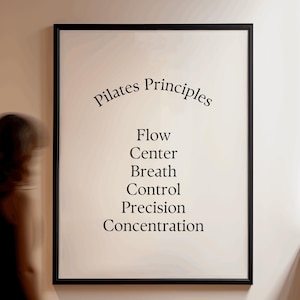 Arte de parede com os princípios do Pilates, decoração para estúdio de Pilates, pôster com citação sobre exercícios na academia, decoração inspiradora para sala de ginástica, presente divertido para garotas fitness