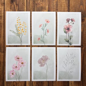 Conjunto de 6 tarjetas con motivos florales – juego de tarjetas de felicitación en papel texturizado | Tarjetas hechas a mano para regalar o coleccionar