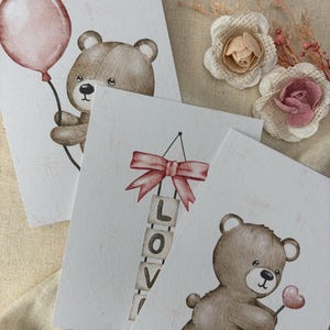 Handgemaakte ansichtkaarten – Zachte set van 3 babykaarten – Felicitatiekaarten voor geboorte, doop of babyshower in een delicaat ontwerp