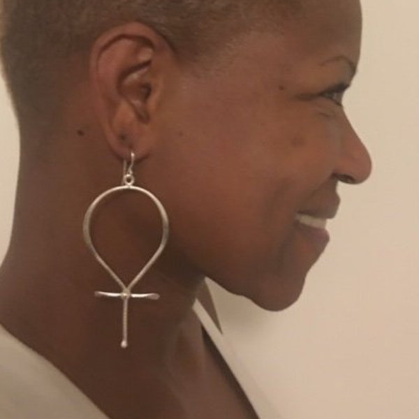 FREE Gift with 35 dollar purchase or more Sterling Silver Large Ankh Statement Earrings  Also Available in Brass and Copper