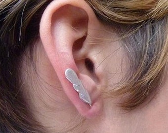 Stud Earrings Sterling Silver Metal Feather