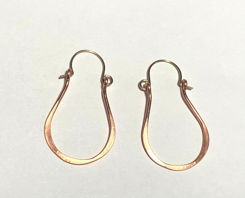 Hoop Earrings Holiday Gift Natural Jewelry Pure Copper Earrings Teardrop Style 1 1/2 long image 1