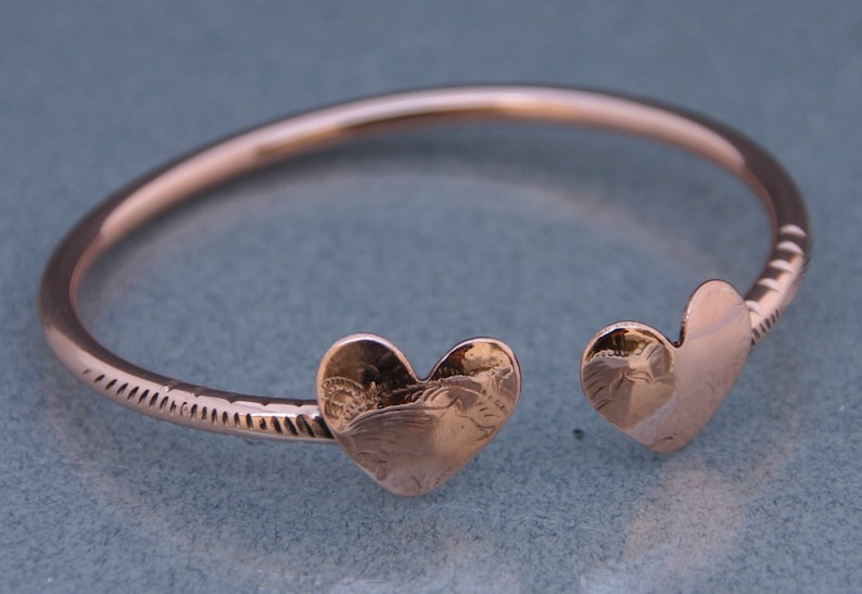 FREE Gift with this purchase Valentines Day Double Heart Bracelet Bangle in Sterling Silver Brass or Pure Copper