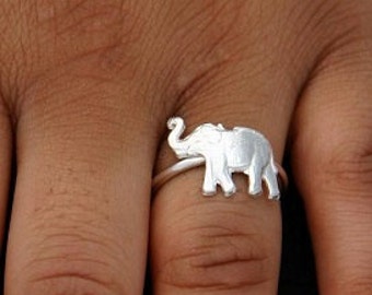 Birthday Gift Sterling Silver Ring Elephant Jewelry Good Luck Trunk Up