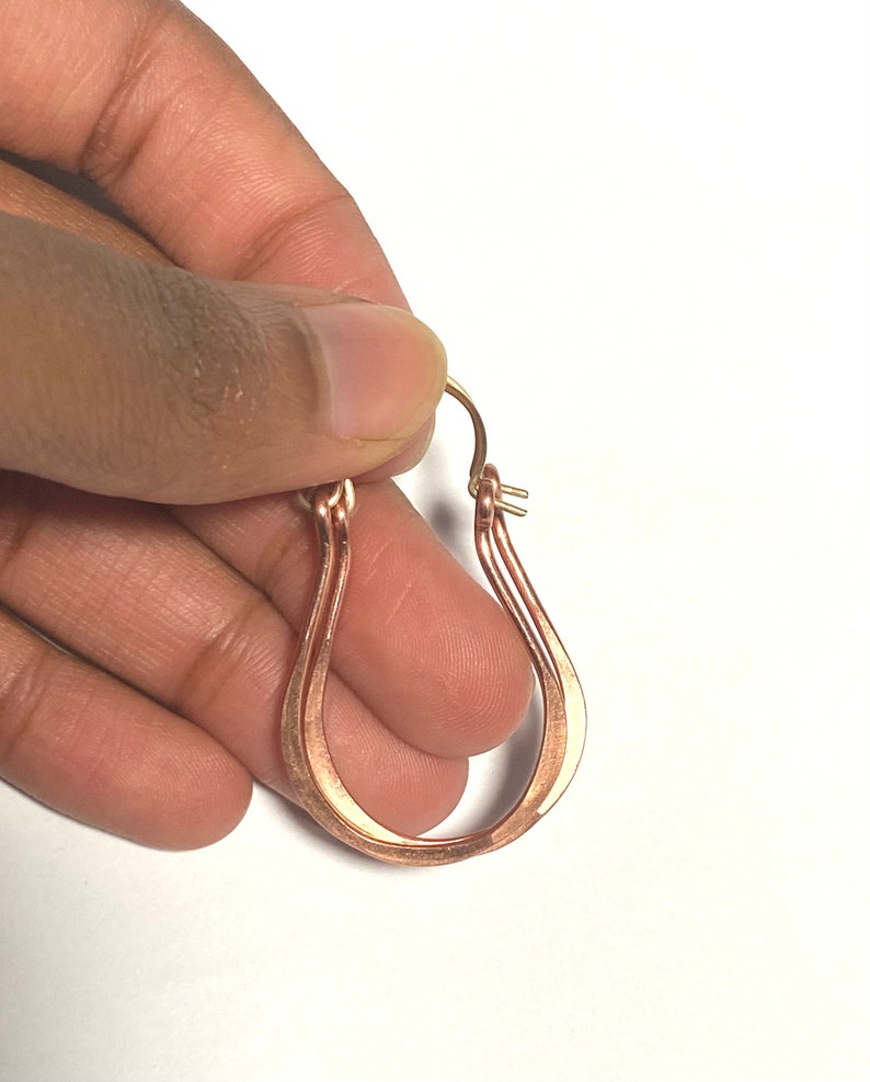 Hoop Earrings Holiday Gift Natural Jewelry Pure Copper Earrings Teardrop Style 1 1/2 long image 4