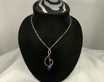 Blue Cat’s Eye Music Note Necklace