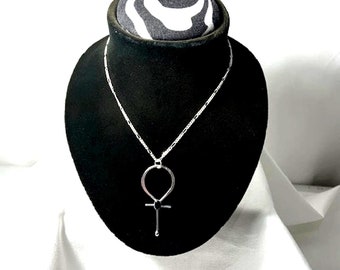 RESERVED BALANCE for JoDee MacKay thicker gauge Sterling silver with Black onyx Ankh Necklace