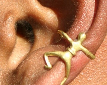 Pair of Dancing Man Ear cuffs in Sterling Silver and Brass.