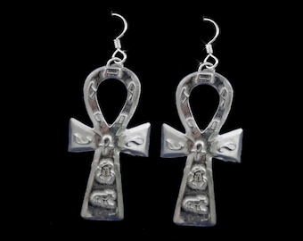 Ankh Sterling Silver Egyptian Hieroglyphic Earrings