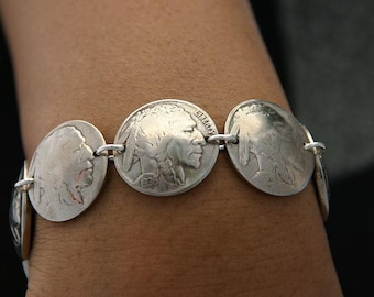 Coin Jewelry Vintage Buffalo Nickle Coin Bracelet Sterling Silver Links